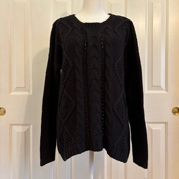 NWT Tommy Bahama Larchmont Cable Pullover Sweater Black Women's Size Medium - Picture 1 of 11